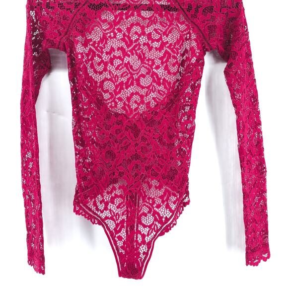 Victoria Secret Coquette Mock Neck Red Lace Unlined Bodysuit Snap Closure XS - Picture 3 of 15
